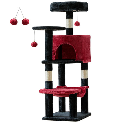 JHK 44In Cat Tree Tall Multi-Cat Climbing Tower for Pet Furniture Natural Sisal Scratching Posts Stable Pet House for Indoor Cat